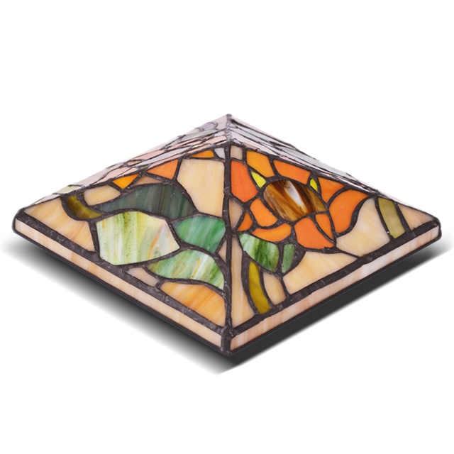 2211-FC2 Cearnóg Uiscedhíonach Tiffany Glass Post Cap Solas Sead Solas